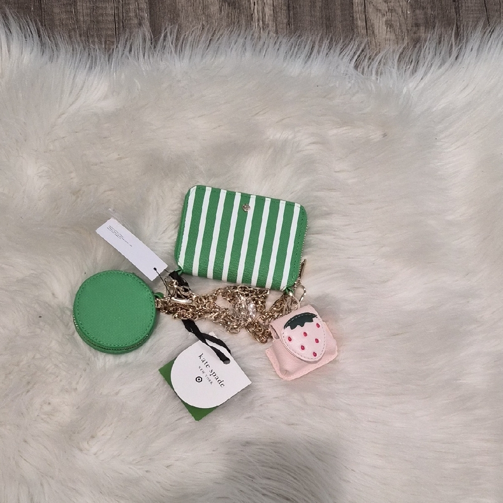 Kate Spade Green and Pink Striped Wallet Set